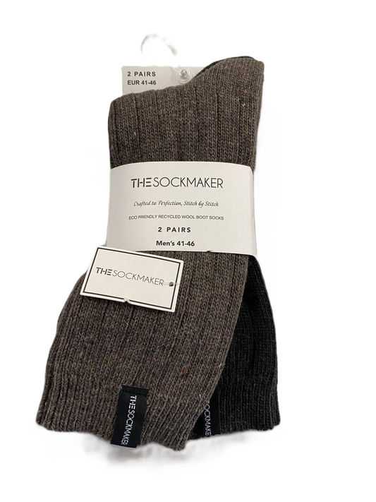 The Sockmaker Herensokken Wol Effen 2 paar Gestreept patroon Donkerbruin - Donkergroen