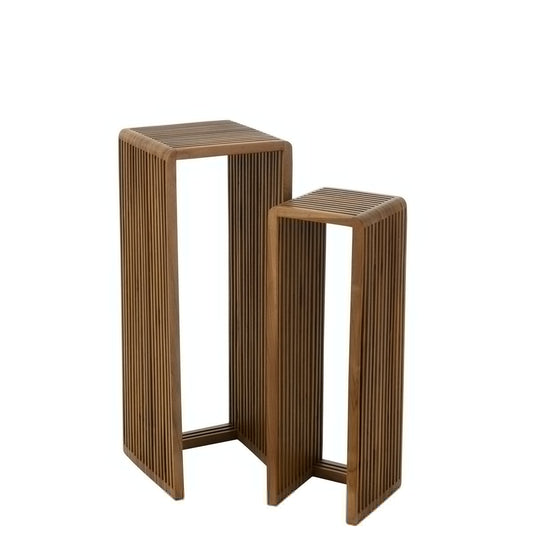 J-Line bijzetafel Kubus Gerecycleerd Teak - hout naturel - set van 2