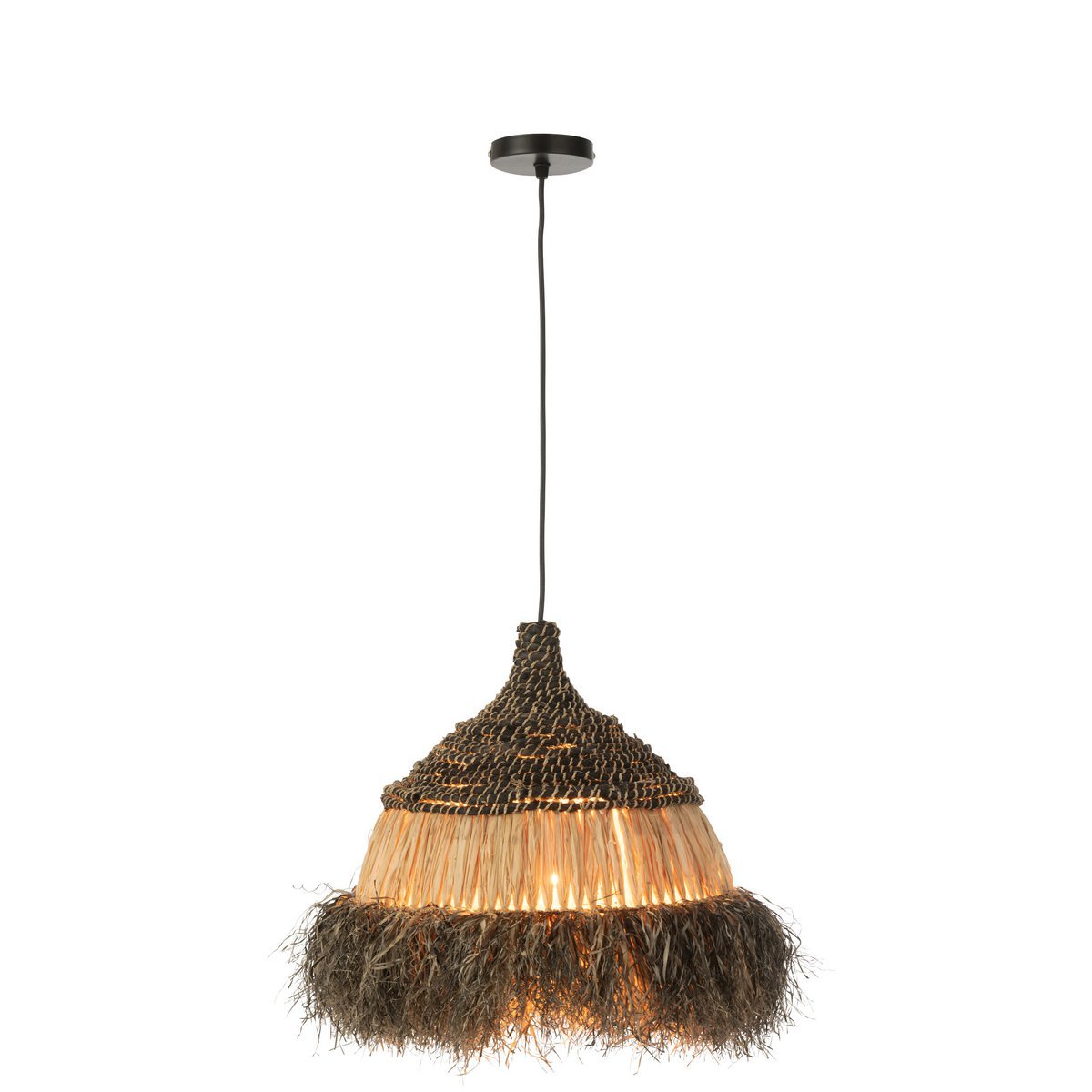 J-Line hanglamp Rond - jute - zwart/naturel - small