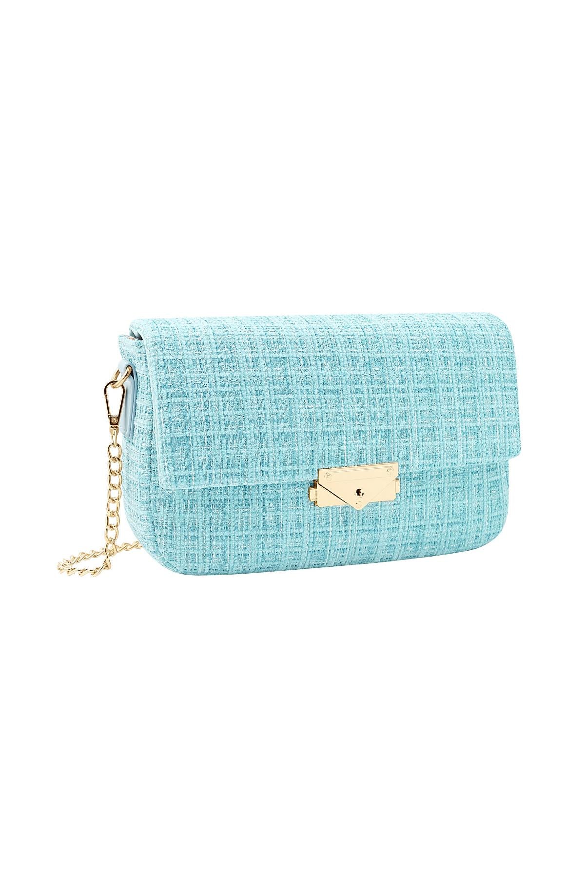 Stoffen handtas licht blauw turquoise met print en gouden detail