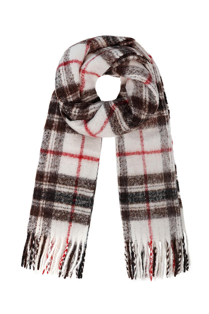 Classic Highland Wintersjaal in grijze tinten en rood accent