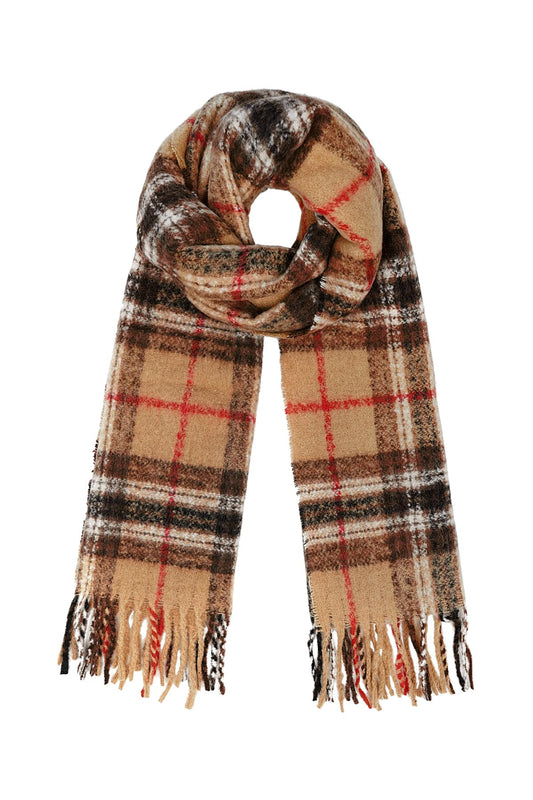 Kleurrijke Wintersjaal geruit bruin beige zwart rood