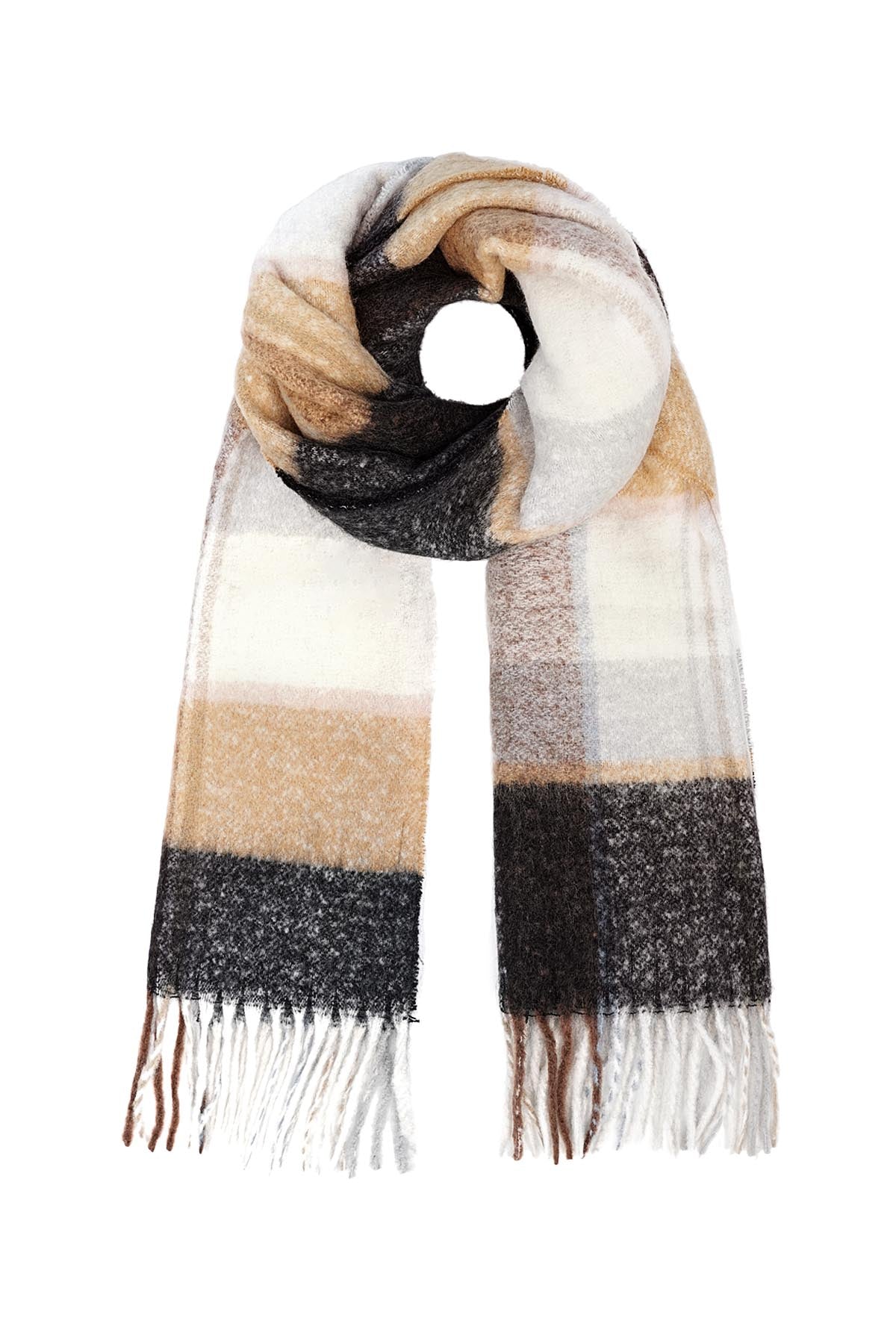 Kleurrijke Wintersjaal geruit beige zwart