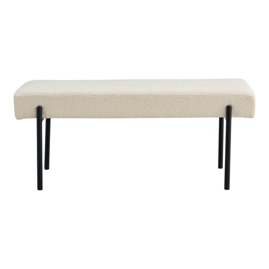 Swindon Bench - Bank in bouclé, wit met zwarte poten, 100x36x42,5 cm, HN1232