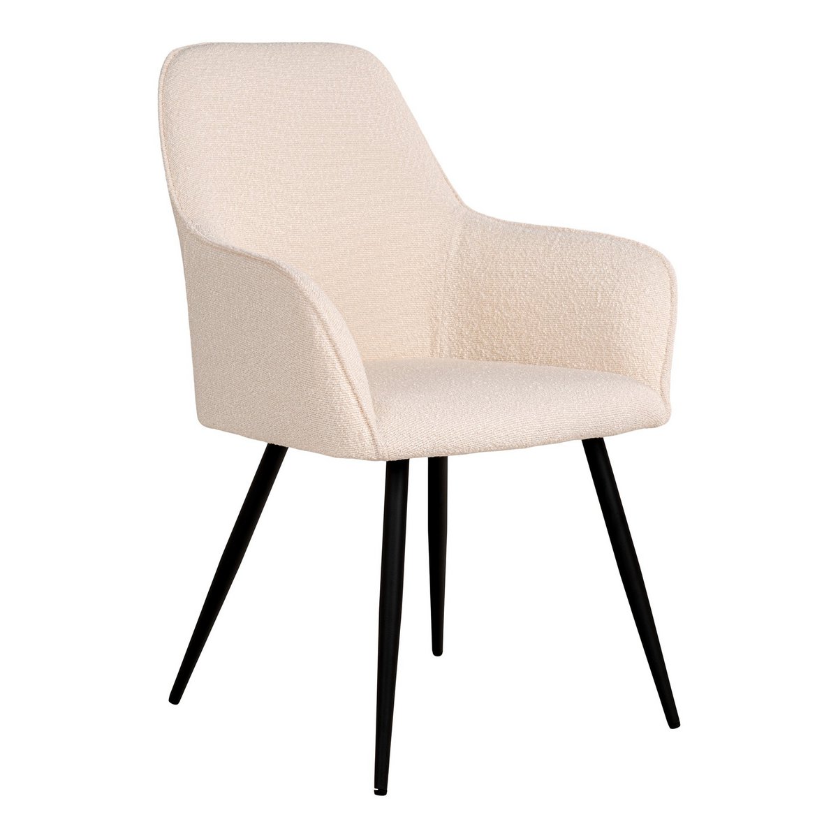 Harbo Dining Chair - Eetkamerstoel in bouclé, wit met zwarte poten, HN1232