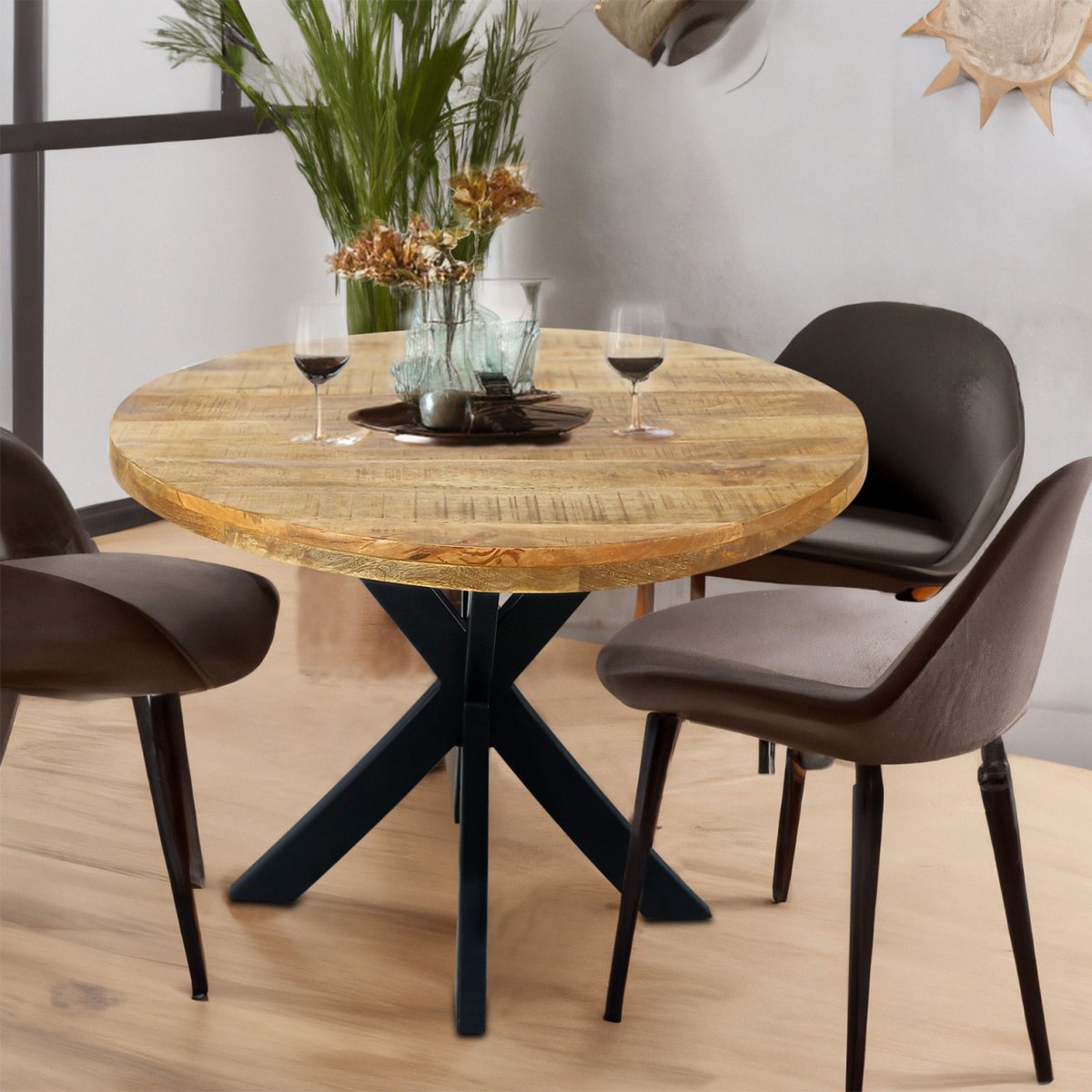 Eettafel rond ø120cm Eetkamertafel Liverpool massief mangohout