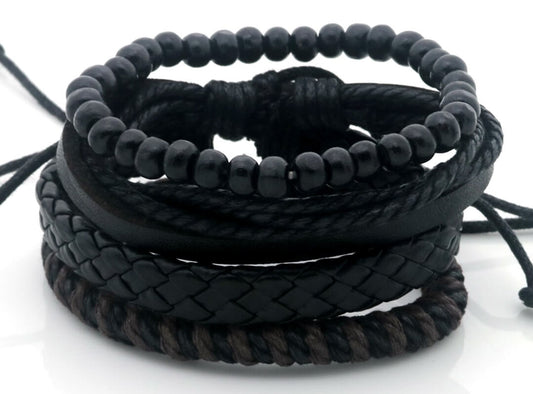 Heren Armbanden set - zwart & grijs - Set van 4