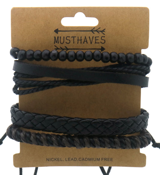 Heren Armbanden set - zwart & grijs - Set van 4