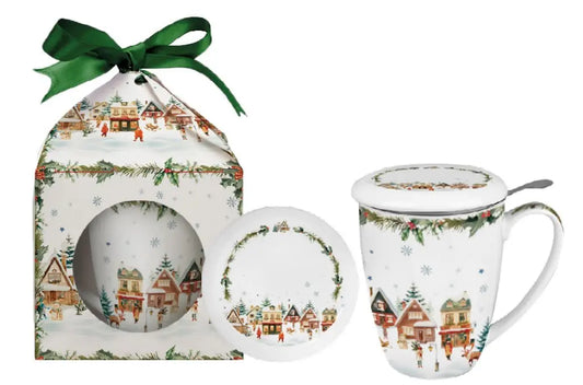 Duo Christmas Village theemok 350 ml met filter en deksel in geschenkdoos