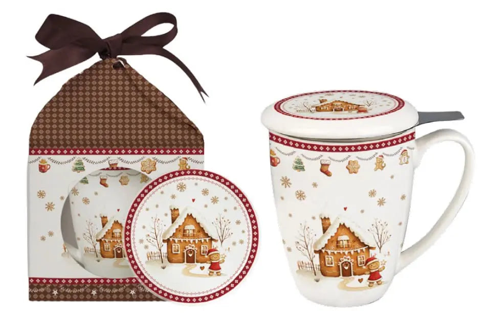 Duo Christmas Gingerbread House theemok 350 ml met filter en deksel in geschenkdoos