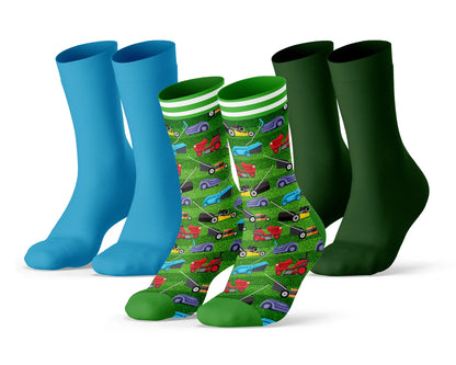 Sock My Feet Herensokken 3-pack Sock My Lawn Mower - 1 print + 2 effen