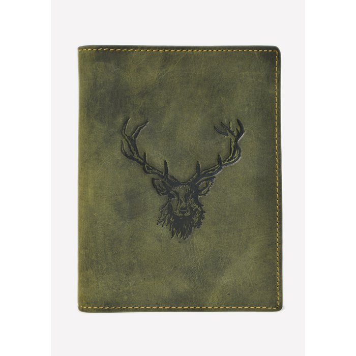Greenburry Vintage lederen etui met hertenreliëf – Olijfgroen