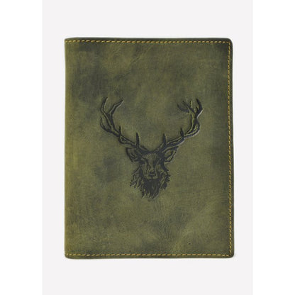 Greenburry Vintage lederen etui met hertenreliëf – Olijfgroen