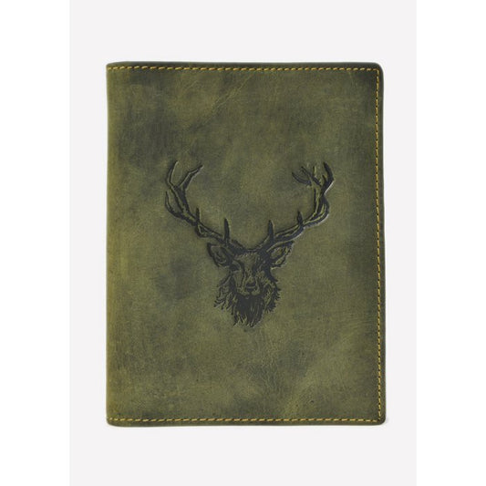Greenburry Vintage lederen etui met hertenreliëf – Olijfgroen
