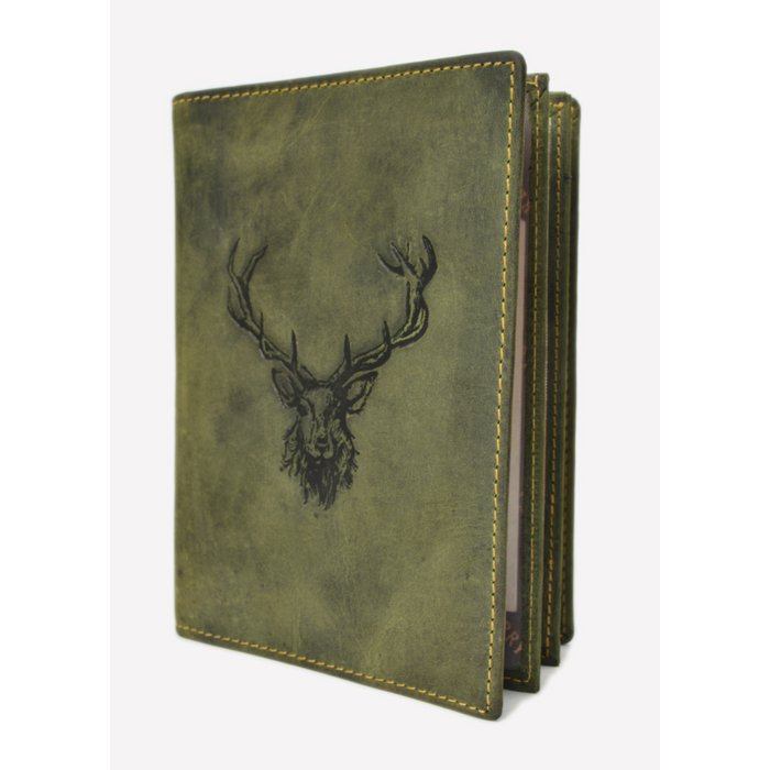 Greenburry Vintage lederen etui met hertenreliëf – Olijfgroen