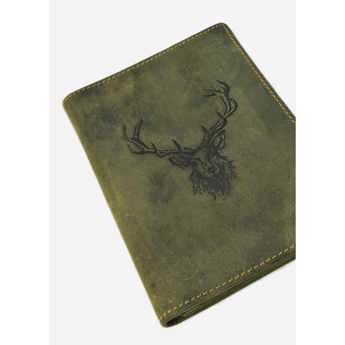 Greenburry Vintage lederen etui met hertenreliëf – Olijfgroen