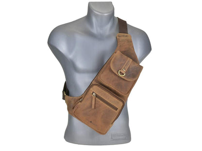 Greenburry Vintage Dubbele Crossbodytas bruin leer