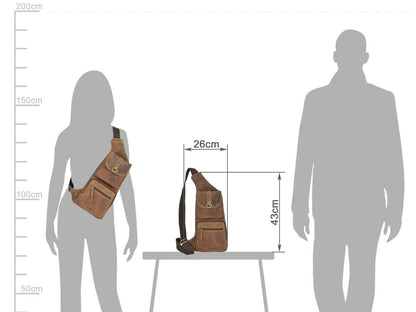 Greenburry Vintage Dubbele Crossbodytas bruin leer