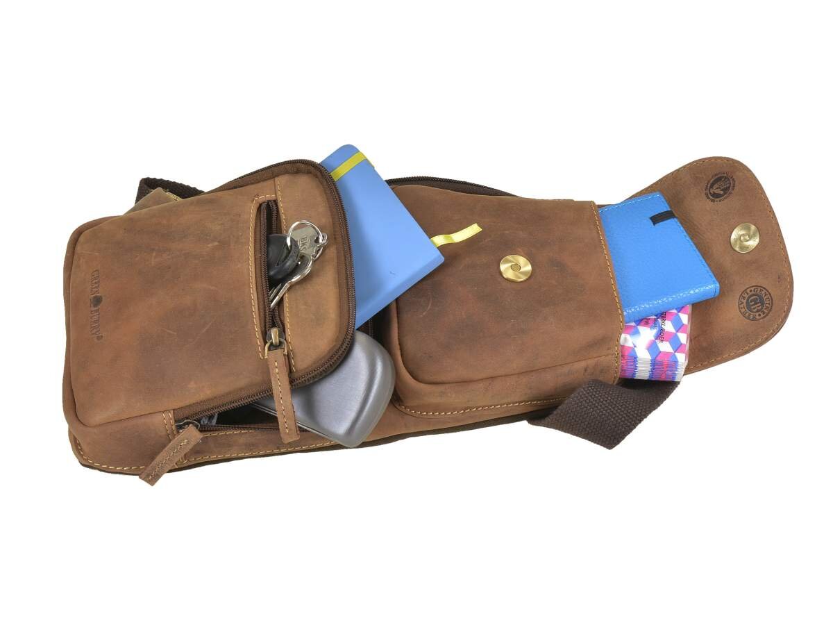 Greenburry Vintage Dubbele Crossbodytas bruin leer