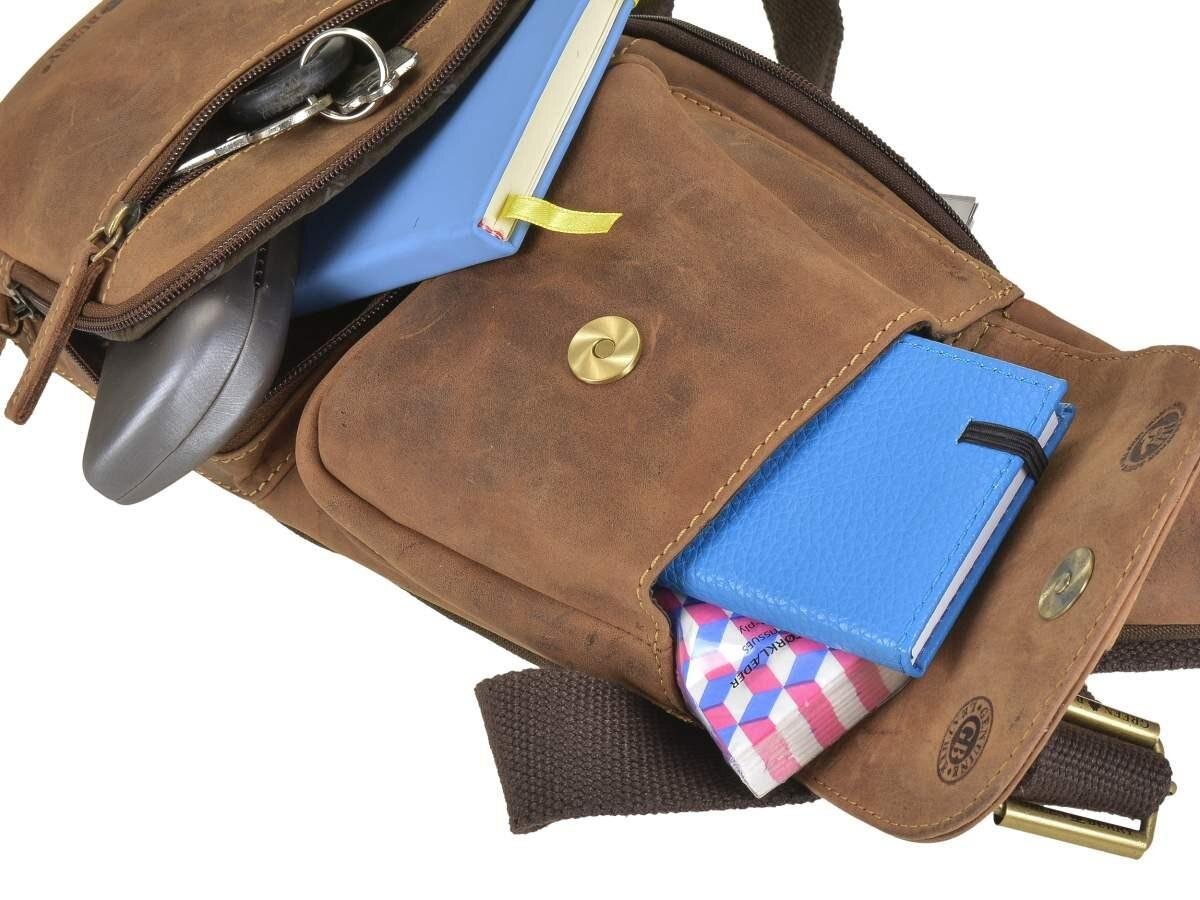 Greenburry Vintage Dubbele Crossbodytas bruin leer