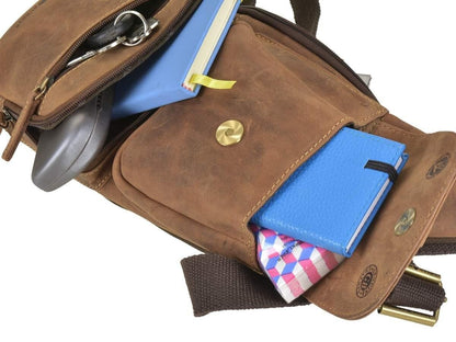 Greenburry Vintage Dubbele Crossbodytas bruin leer
