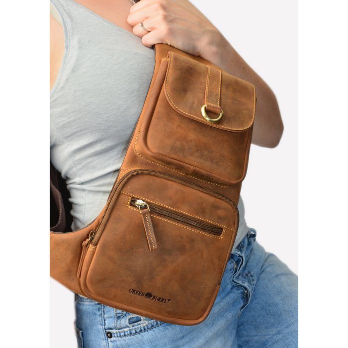 Greenburry Vintage Dubbele Crossbodytas bruin leer