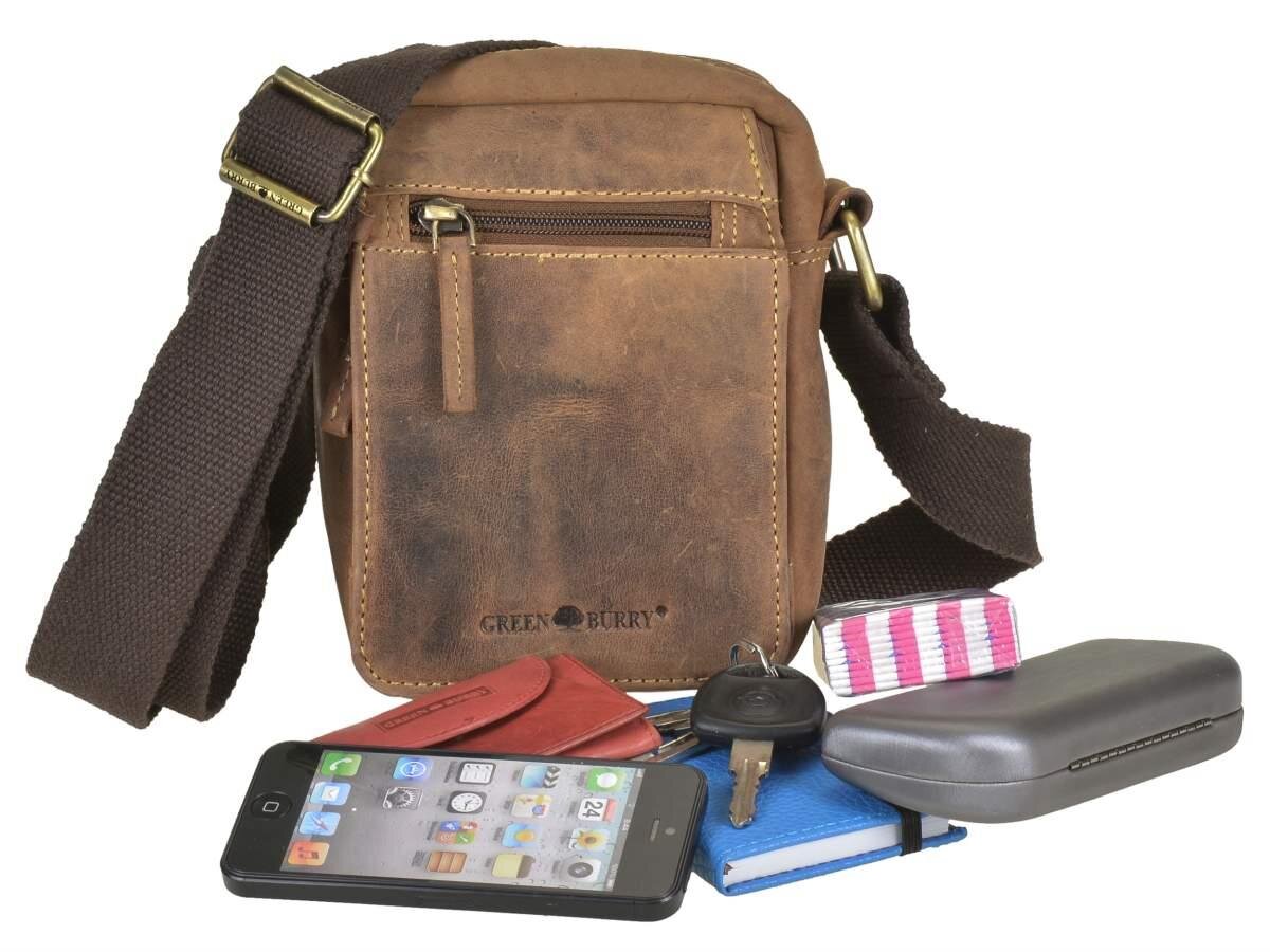 Greenburry Vintage Travel Schoudertas klein bruin leer