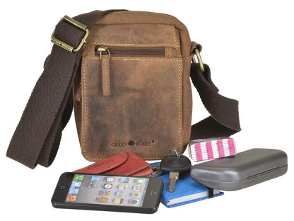 Greenburry Vintage Travel Schoudertas klein bruin leer