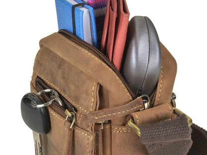 Greenburry Vintage Travel Schoudertas klein bruin leer