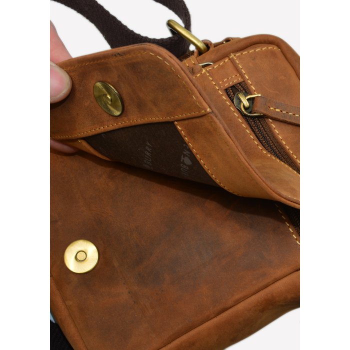 Greenburry Vintage Travel Schoudertas klein bruin leer