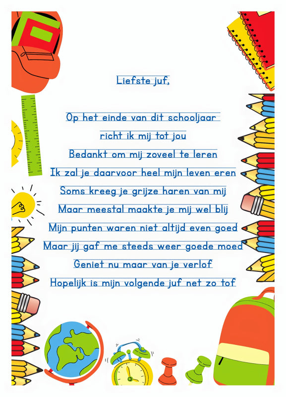 Ingekaderd gedichtje voor de juf