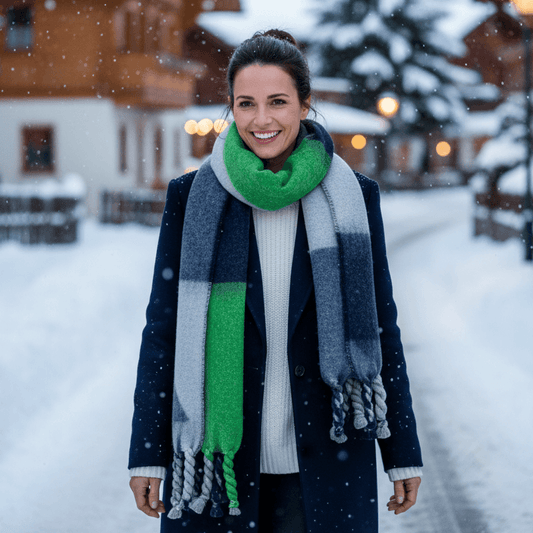 Cozy Comfort Wintersjaal in groen- en grijstinten