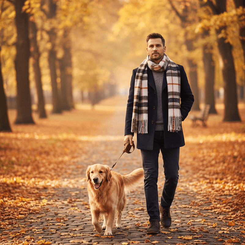 Classic Highland Wintersjaal in grijze tinten en rood accent