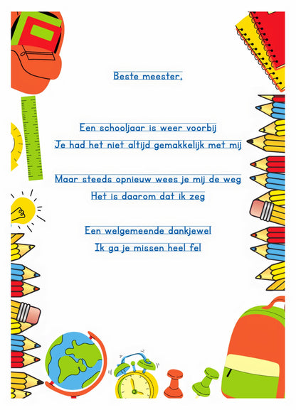 Ingekaderd gedichtje voor de meester