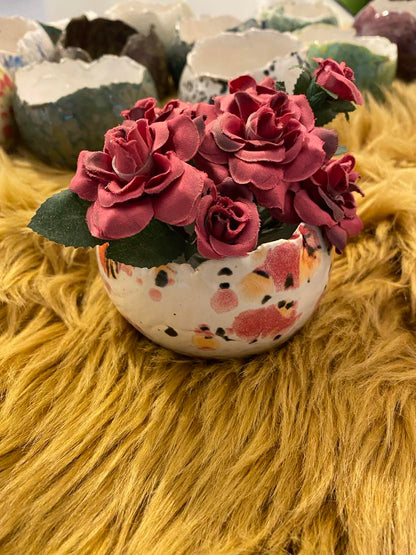 Handgemaakt keramiek kommetje oranje roze zwart