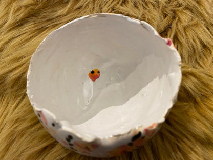 Handgemaakt keramiek kommetje oranje roze zwart