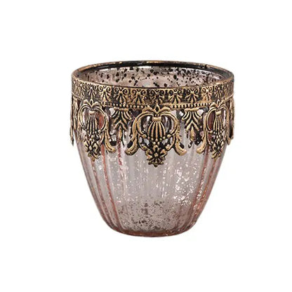 PTMD Theelichthouder Decoritz glas roze 10cm