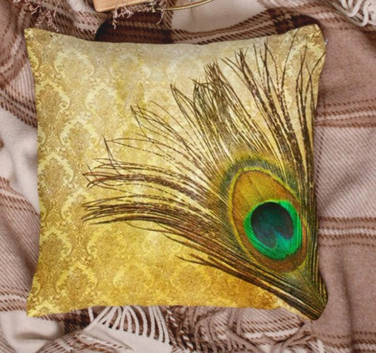 Julien Deluxe Sierkussen Pauw geel 45x45cm