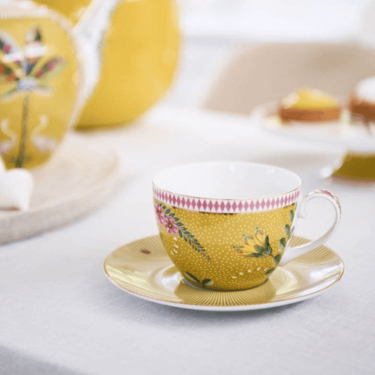 Pip Studio Set 2 Cappuccino kopjes en schoteltjes La Majorelle geel 280ml