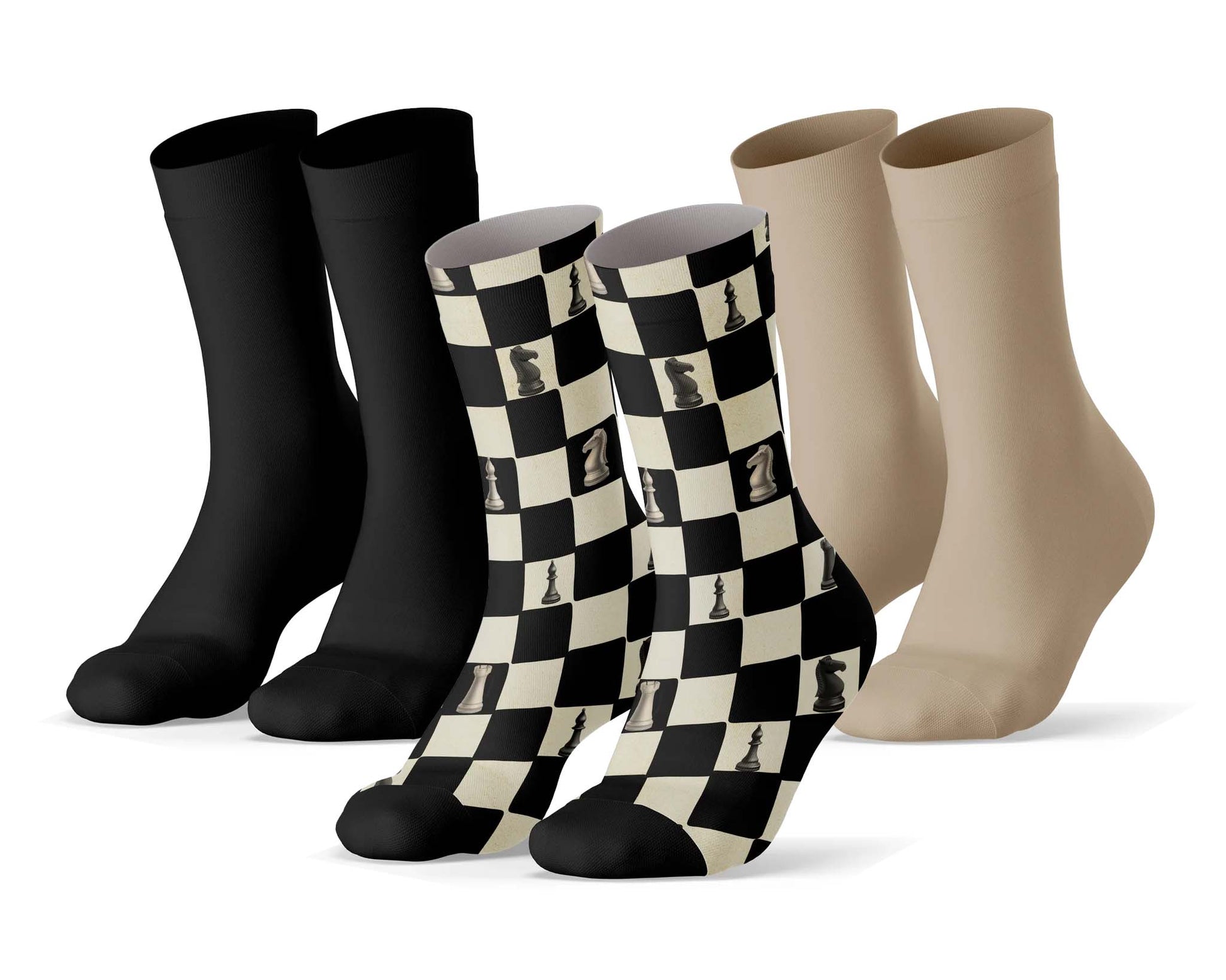 Sock My Feet Herensokken 3-pack Sock My Chess - 1 print + 2 effen