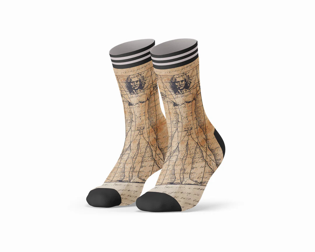 Sock My Feet Herensokken 3-pack Sock My Da Vinci Vitruviusman - 1 print + 2 effen