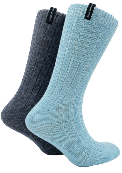The Sockmaker Herensokken Wol Effen 2 paar Gestreept patroon Lichtblauw - Petroleumblauw