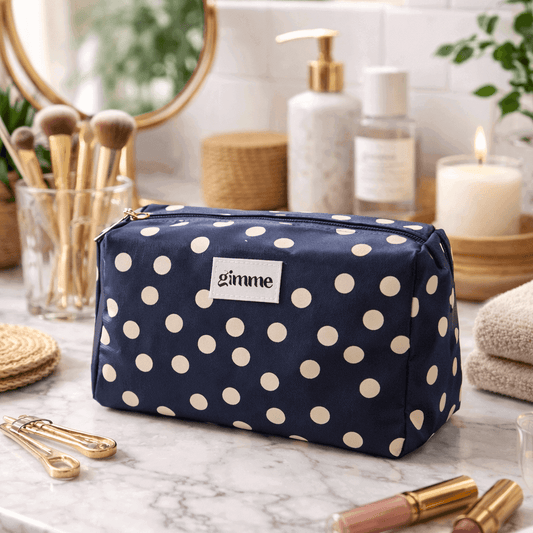 Toilet- en make-uptas marineblauw met witte stippen