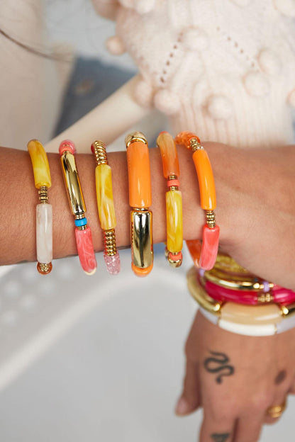 Tube armband meerkleurig groen roze blauw oranje