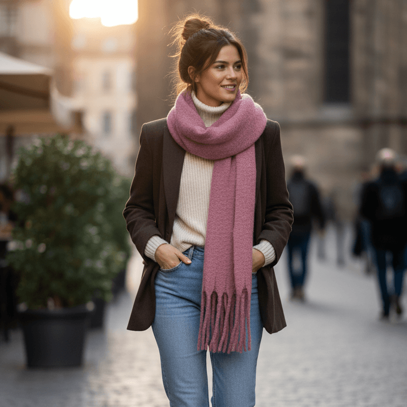 Soft Serenity Wintersjaal in oudroze