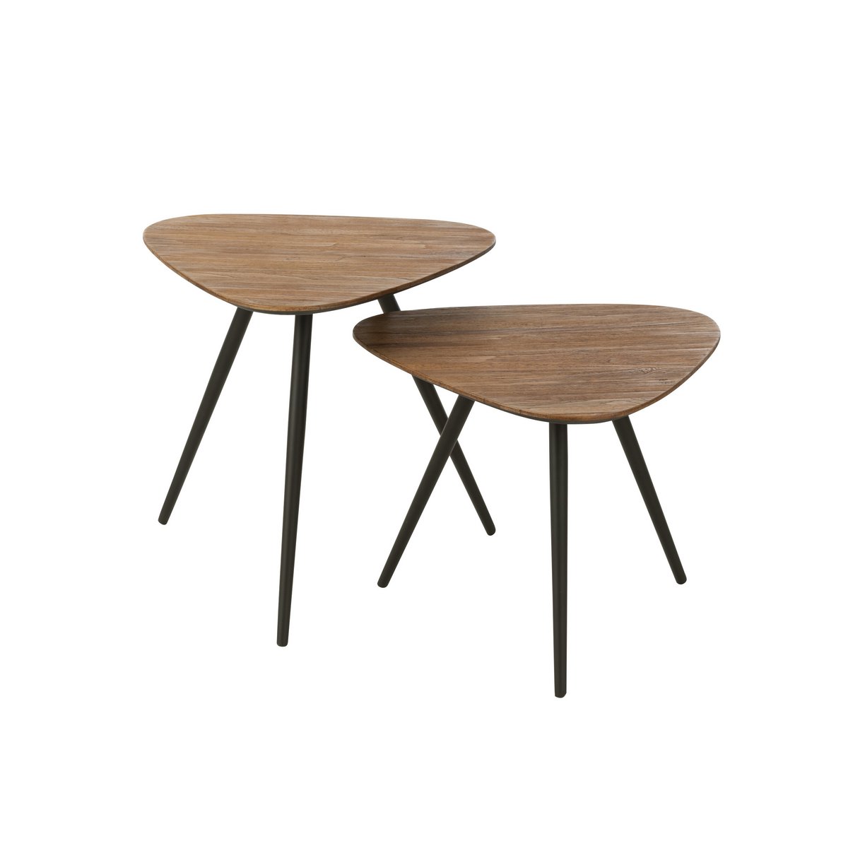 J-Line tafel Driehoek - hout/glas - naturel - 2 stuks