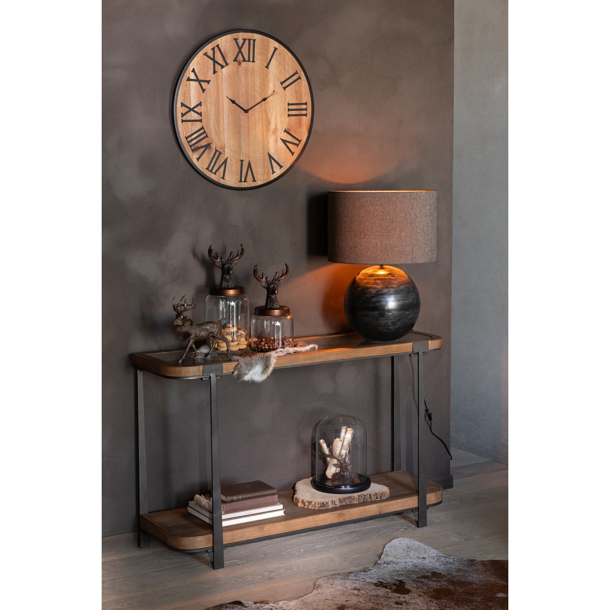 J-Line Console Spar Hout/Glas Naturel/Zwart