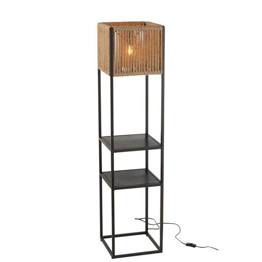 J-Line Lamp Vierkant Ijzer/Jute Naturel/Zwart