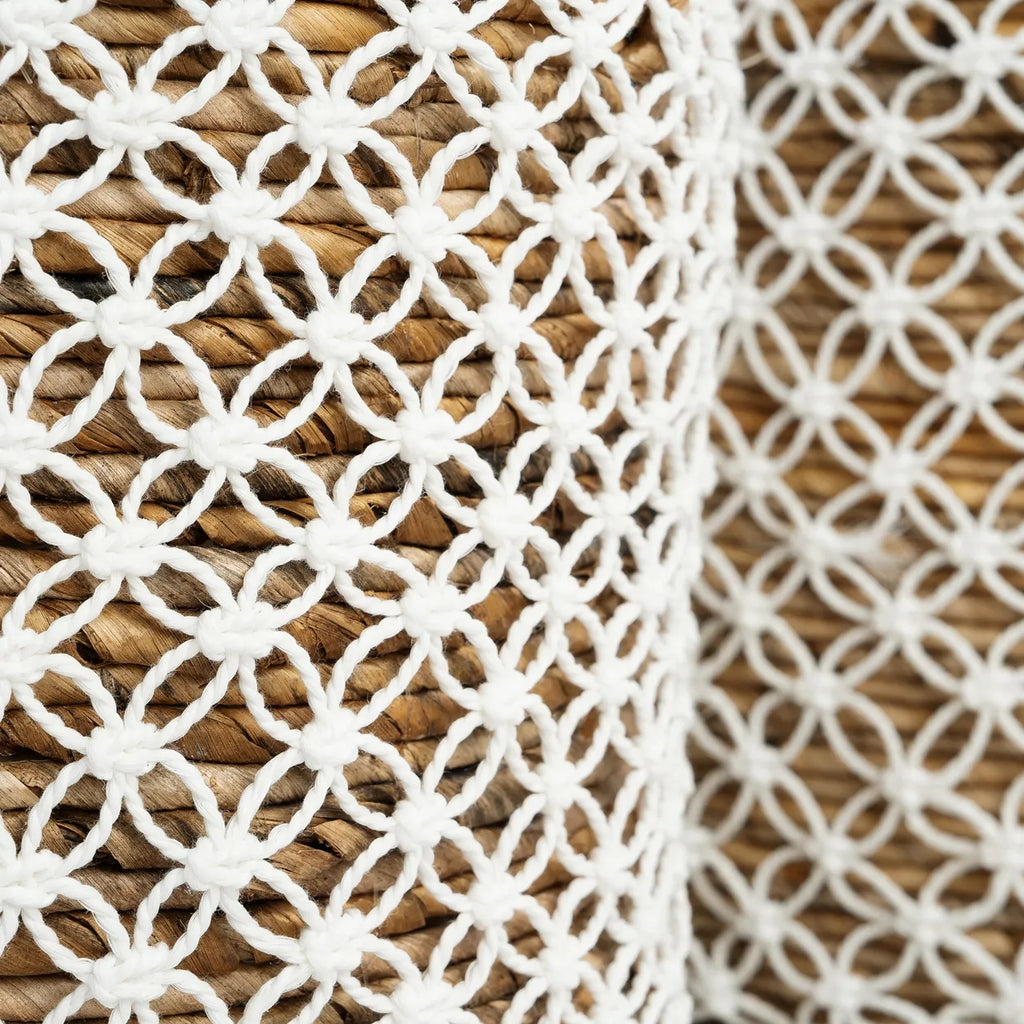 De Cross Stitched Macramé Mand - Naturel Wit - S