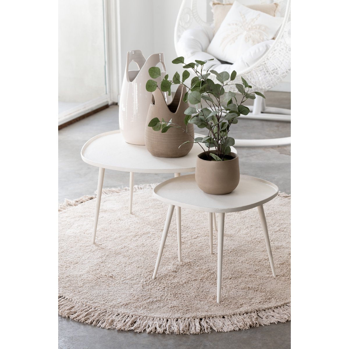 J-Line tapijt Rond + Franjes - katoen - beige